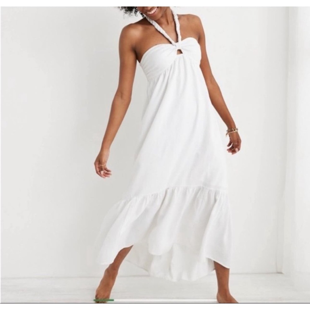 American Eagle Aerie Hi-Lo Braided Halter Straps Maxi Dress NWT Coastal Bohemian